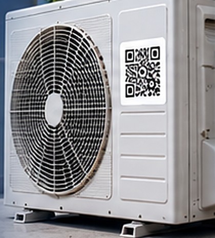 Outdoor AC unit with a QR asset tag